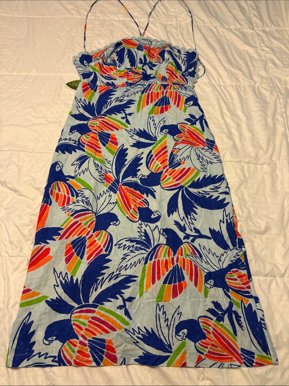 Farm Rio NWT size XL Tropical Parrot Maxi Dress in Blue, Orange, Green